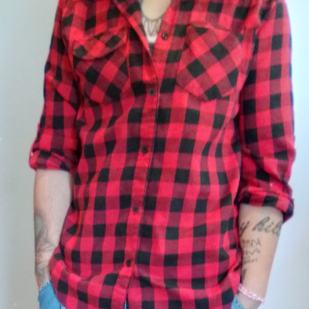 Zeagoo Red and Black Casual Button Down Shirt Buffalo Plaid